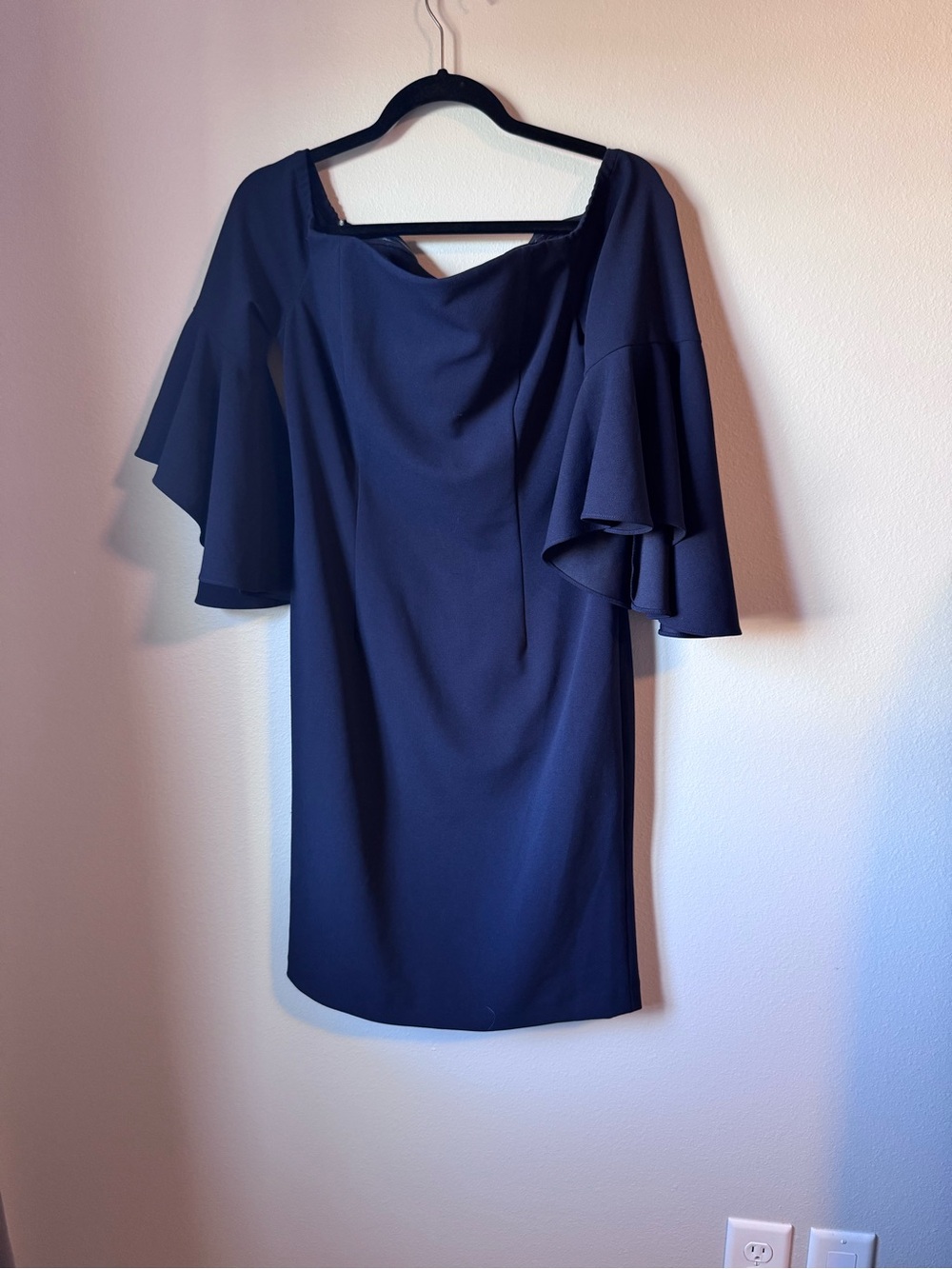 Calvin Klein Navy Wide Neck Ruffle Sleeve Dress